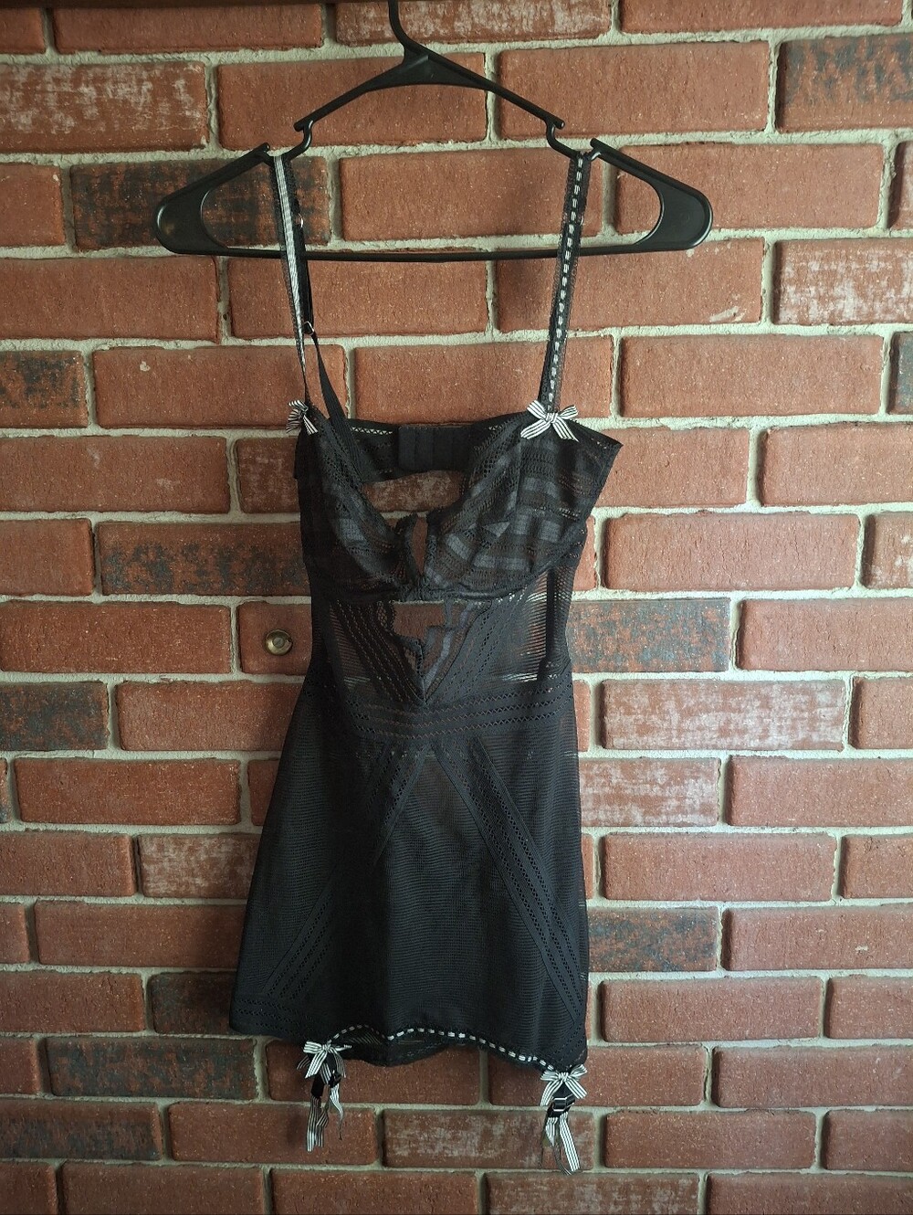 Victoria's Secret Black Sheer lingerie  Mini Slip with Bow Accents